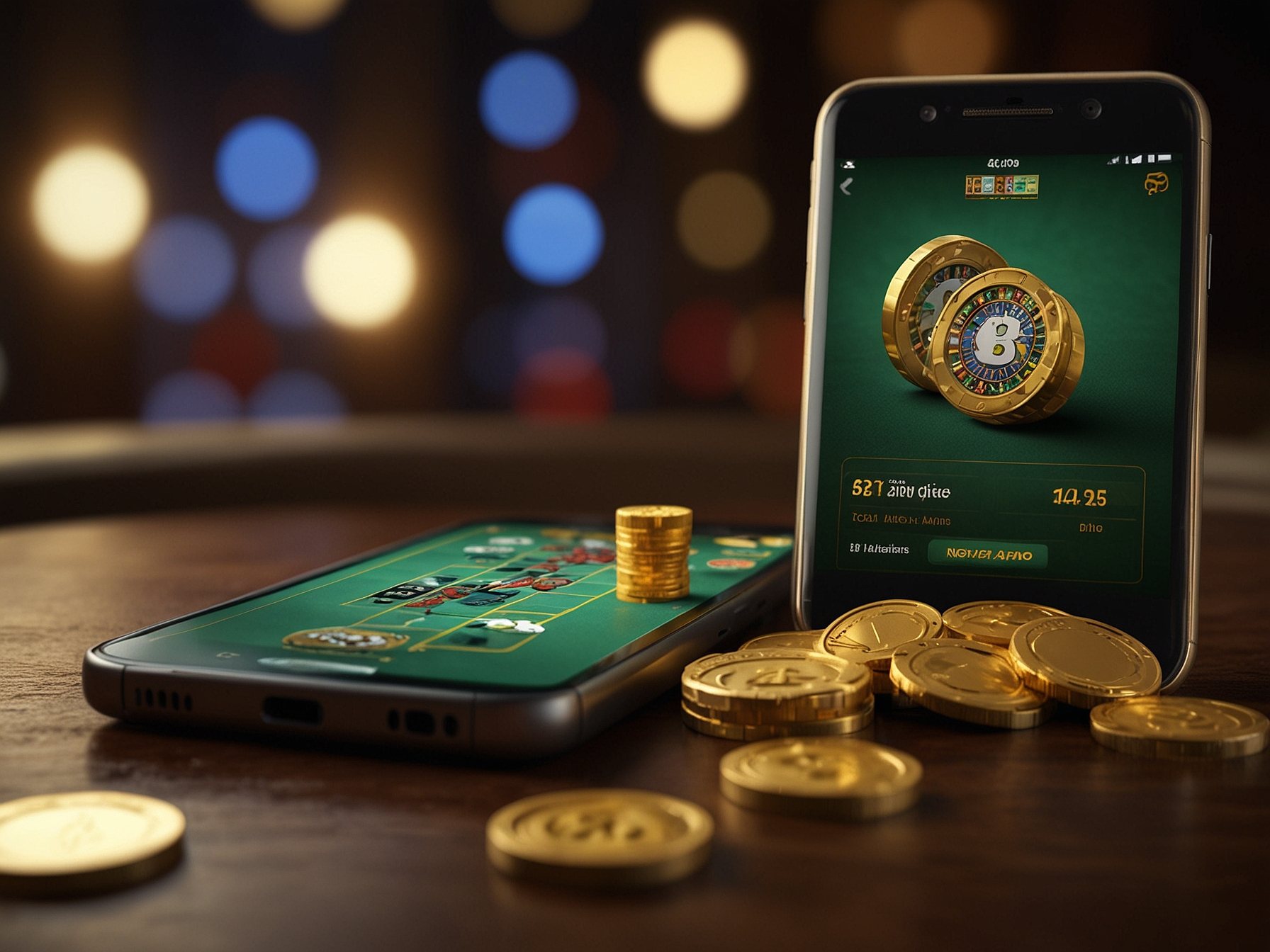 Welcome bonus banner with coins and smartphone