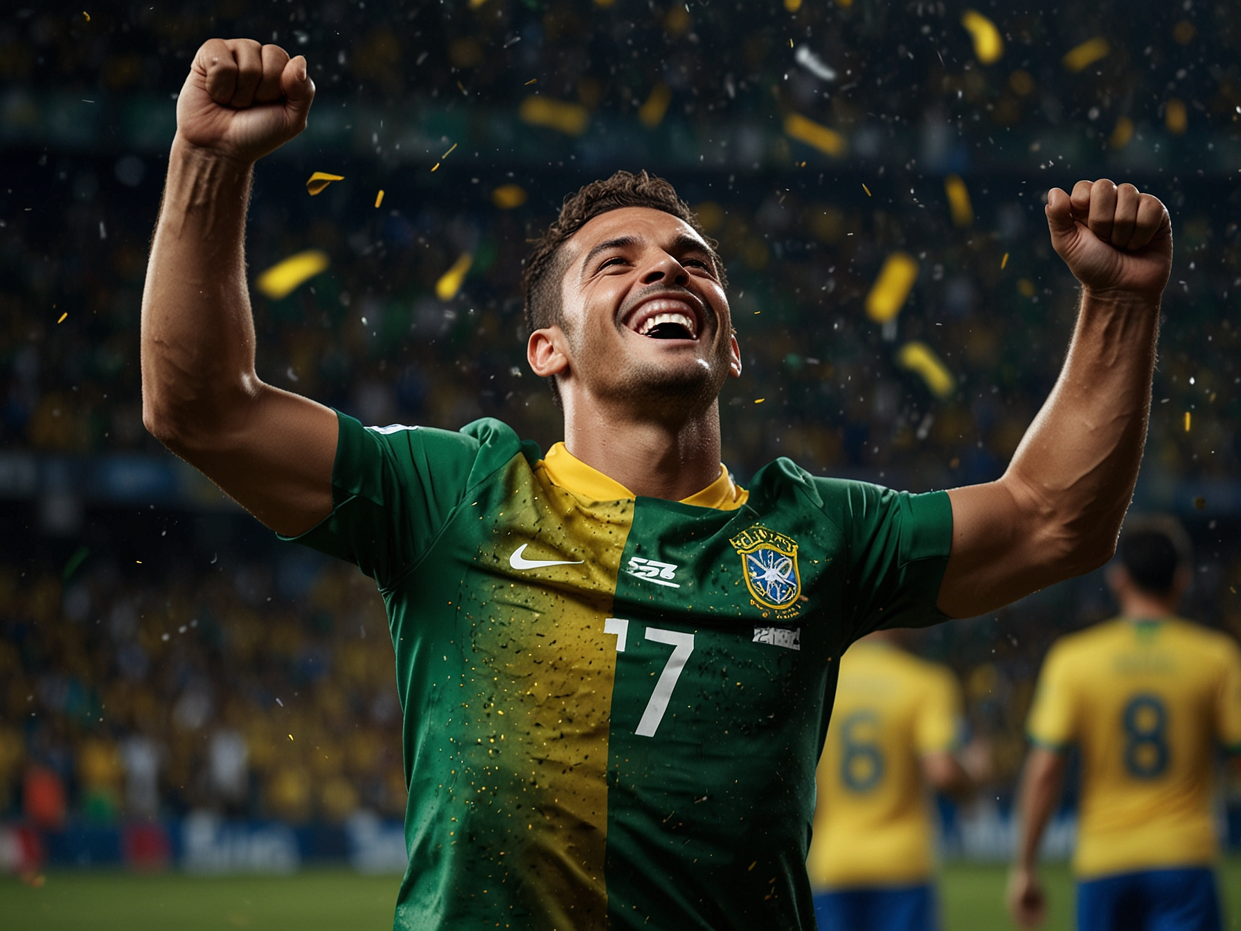 Brazilian football player celebrating with confetti